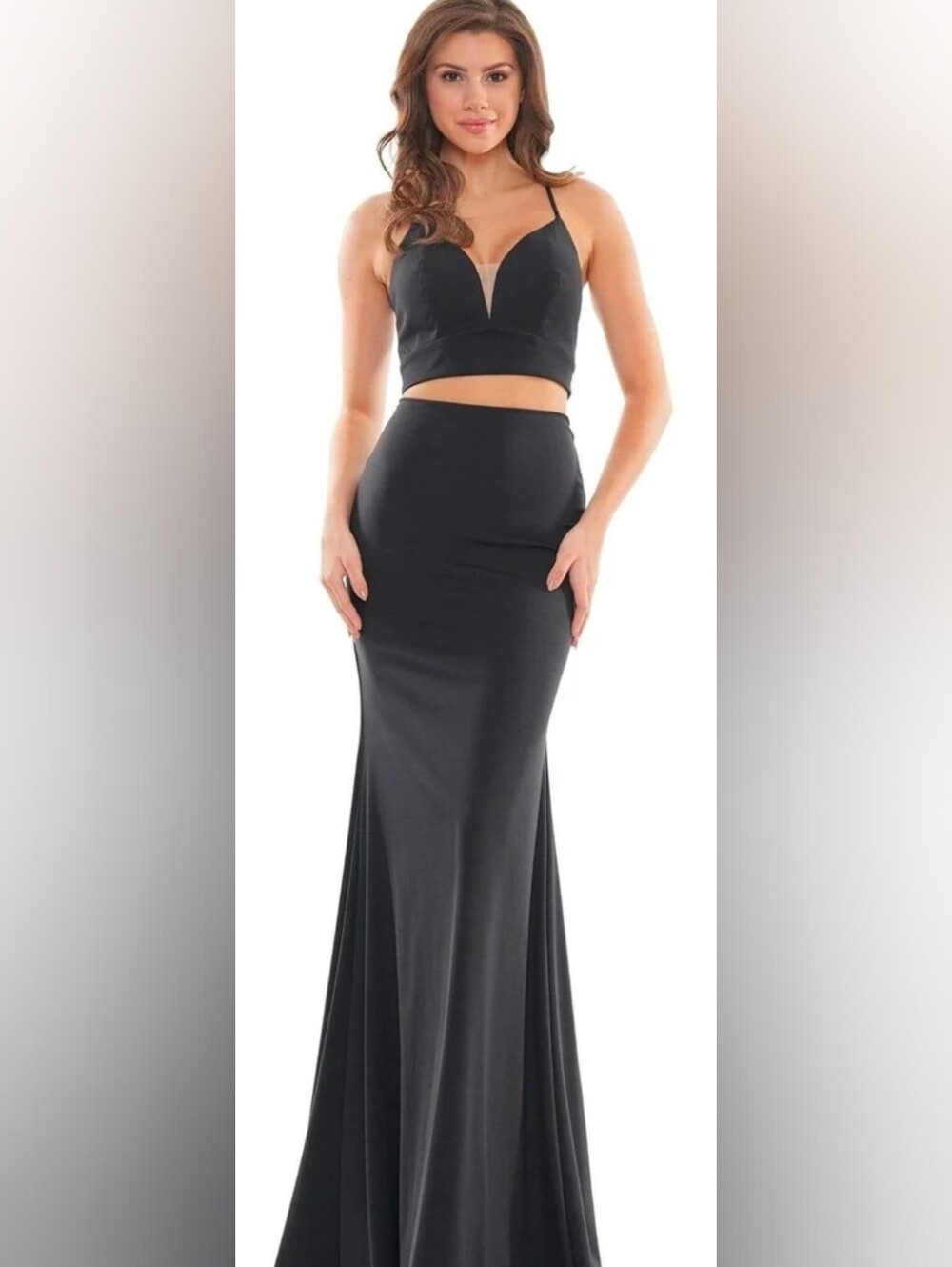 Colors NWT Black Two Piece Sweetheart Mermaid Evening Gown Dress Size 2 #2708